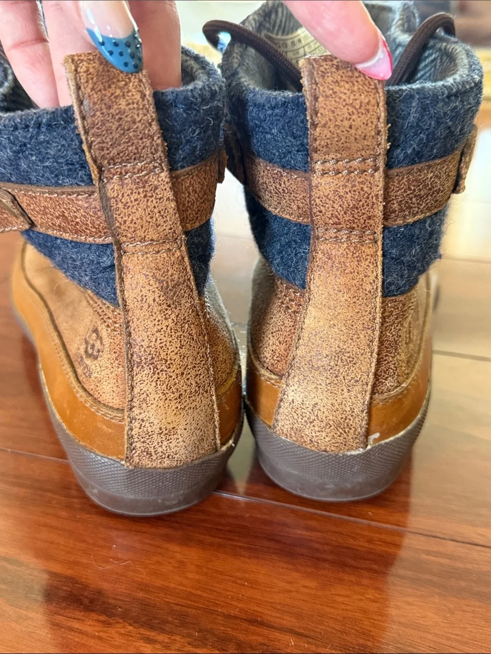 UGG Lina Chestnut Suede & Gray Wool Lace-Up Duck Boot